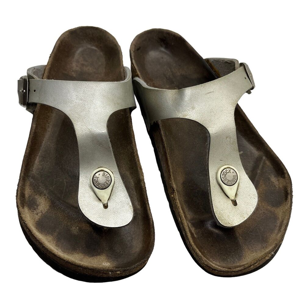 Birkenstock Sandals Papillio Flip Flop Metallic Gold Silver Aged Mens 5 Womens 7